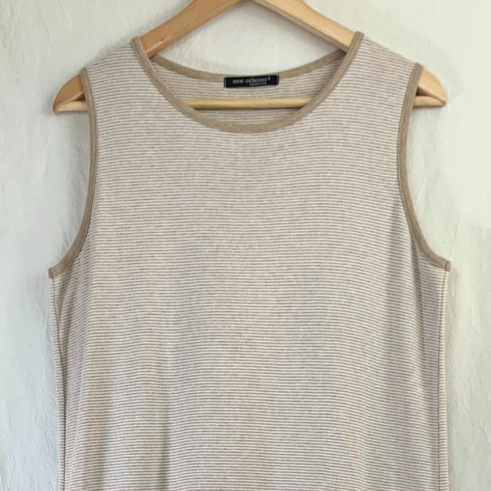 New Orleans Knitwear Midi Jersey Tank Dress in Beige Striped